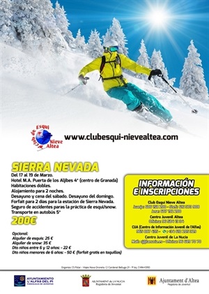 El viaje a la estación de ski de Sierra Nevada será del 17 al 19 de marzo y solo quedan 25 plazas libres