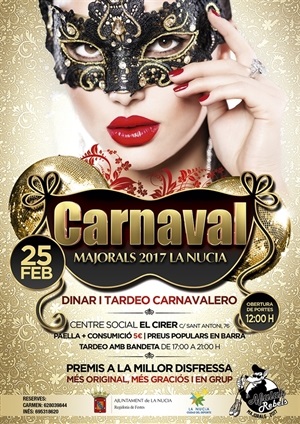 La Festa "Dinar i Tardeo Carnavalero" será el sábado 25 de febrero
