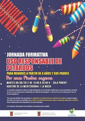 Cartel de Jornada Formativa para el Uso responsable de Petardos en La Nucía