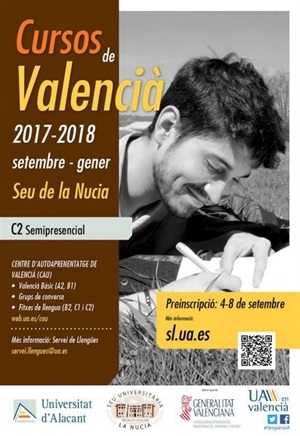 Cartel del Curs de Valencià C2 de la UA en la Seu Universitària de La Nucia