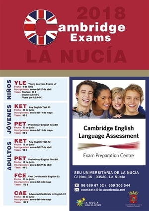 Cartel de los exámenes de Cambridge 2018 en La Nucía