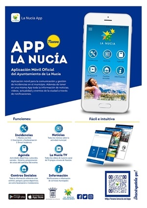 Cartel de la App de La Nucía, donde explica su descarga gratuira