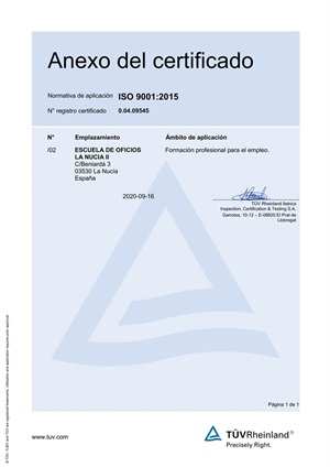 Como novedad este año el nuevo centro de formación “Escuela de Oficios La Nucía II” también ha obtenido este certificado