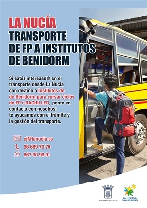 La Nucía está organizando un bus para l@s estudiantes nucier@s que cursan FP o Bachiller en los Institutos de Benidorm
